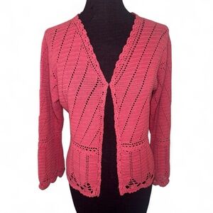 Vintage April Cornell Boho Fairycore Rose Pink crochet knit cardigan Size M